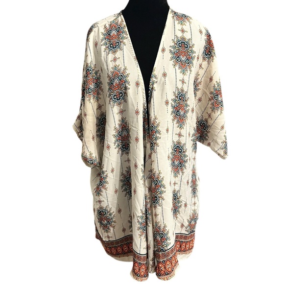 Liberty Love Sweaters - Women's Liberty Love Cardigan/Shrug 1X White Orange Floral